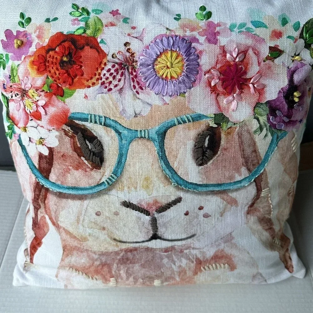 The Carrot Patch Throw Pillow 18x18 Inch Bunny Rabbit Flowers Spring‎ Easter